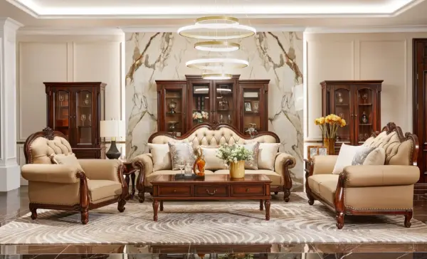 Carved Scroll-arm Ivory Living Room Seating