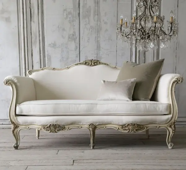 Ivory Curved Sofa with Carved Details