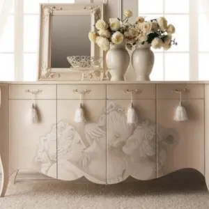Ivory Curved Sideboard with Floral Details