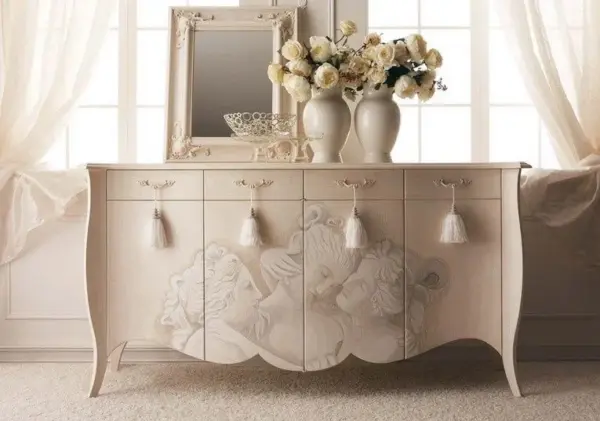 Ivory Curved Sideboard with Floral Details