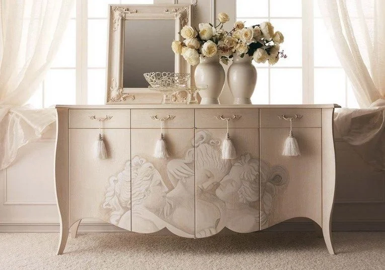 Ivory Curved Sideboard with Floral Details