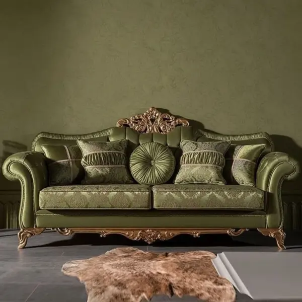 Green Button-tufted Carved Sofa