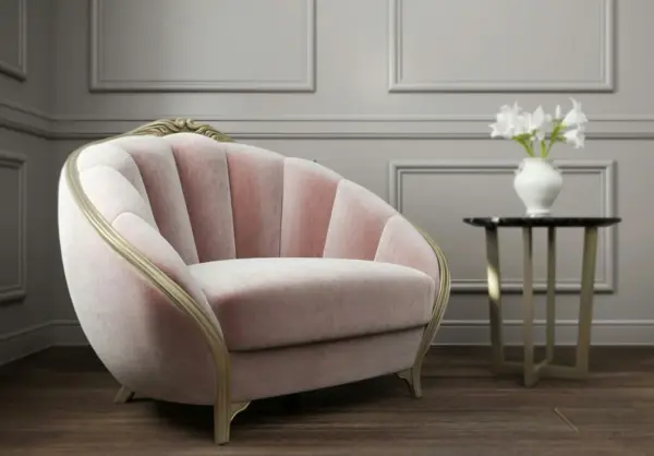 Blush Shell-Back Upholstered Lounge Chair