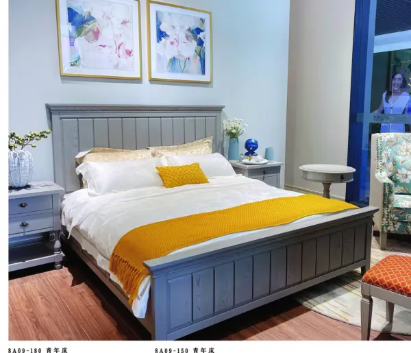 Grey Panelled Framed Bed