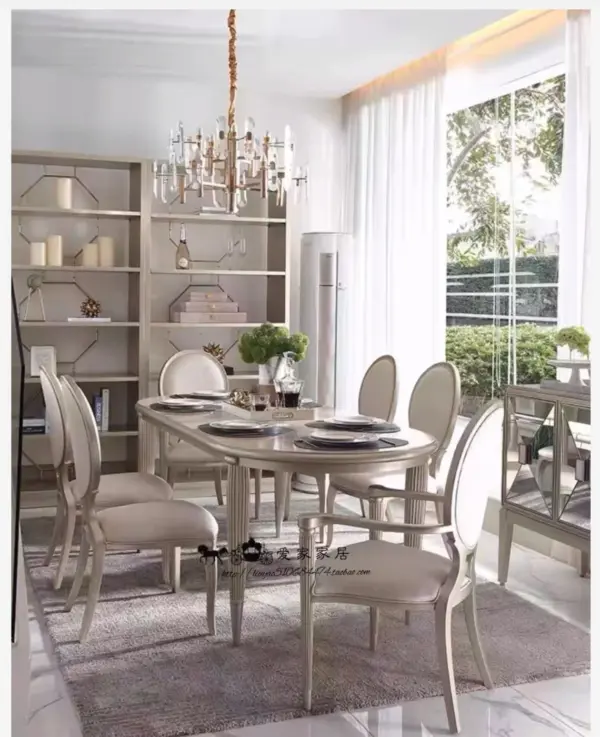 Ivory Oval Carved Dining Table