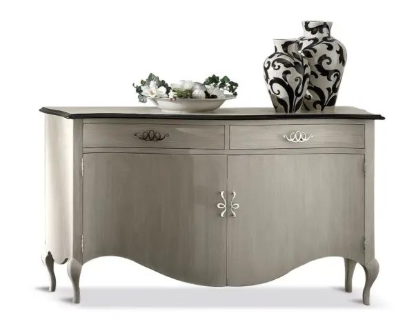 Grey Curved Floral-detail Sideboard