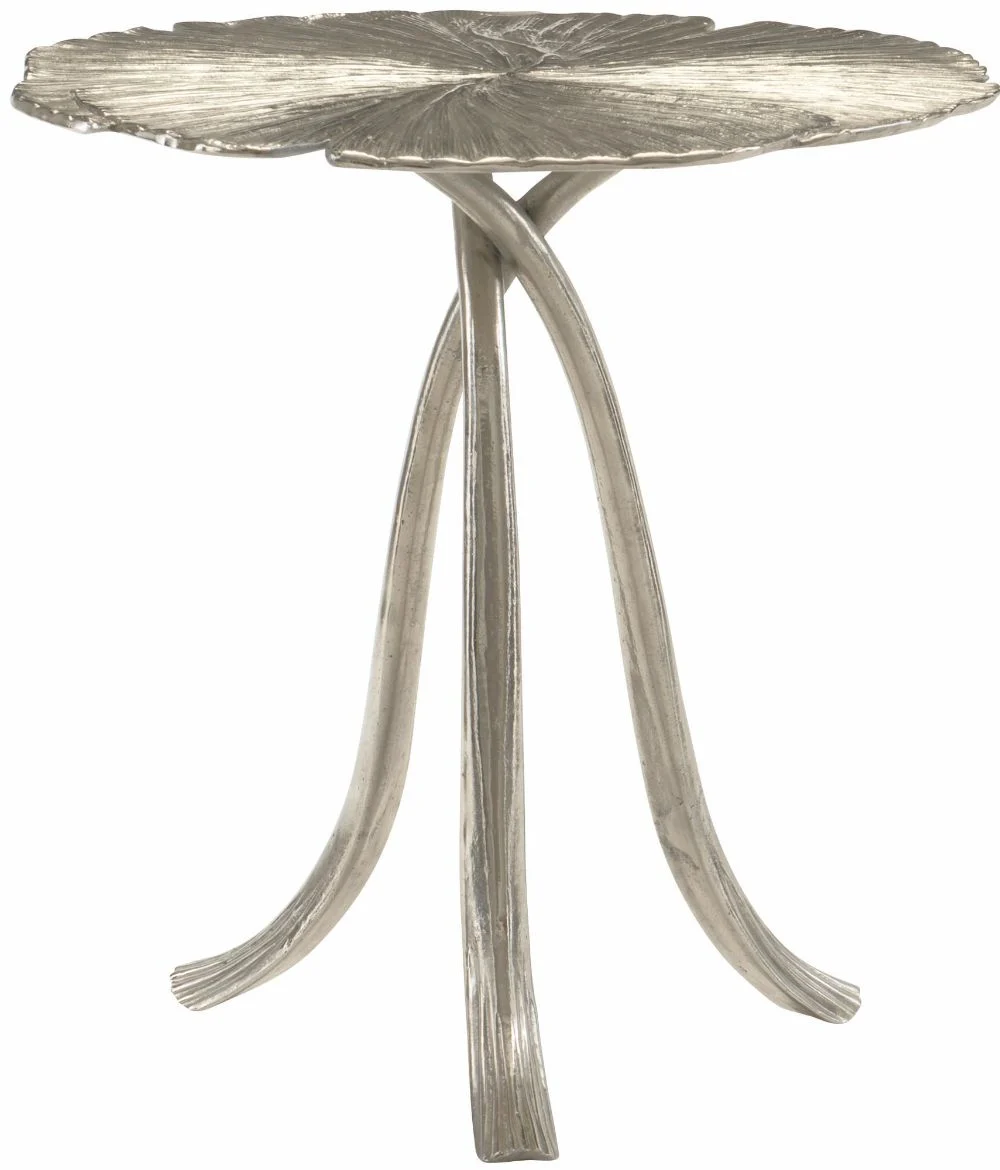 Round Side Table with Leaf Motifs and Gold-Tone Accents