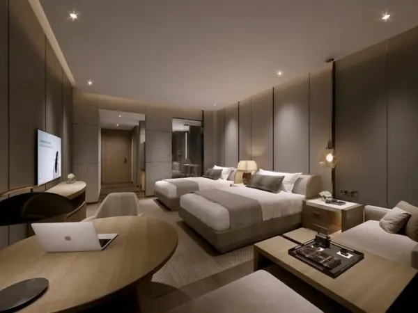 Beige Low-profile Wide-frame Bed
