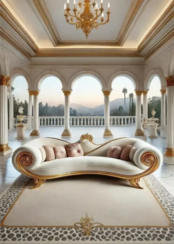 Gold-accent Scroll-detail Ivory Sofa