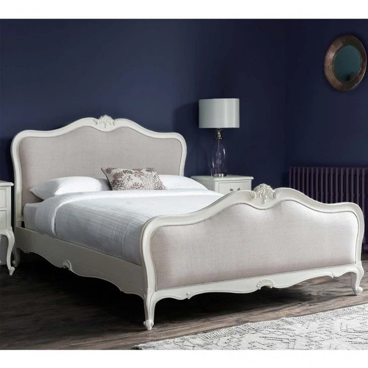 Ivory Scalloped Upholstered Bed