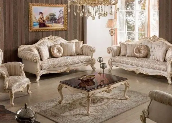Ivory Floral-detail Carved Living Room Seating