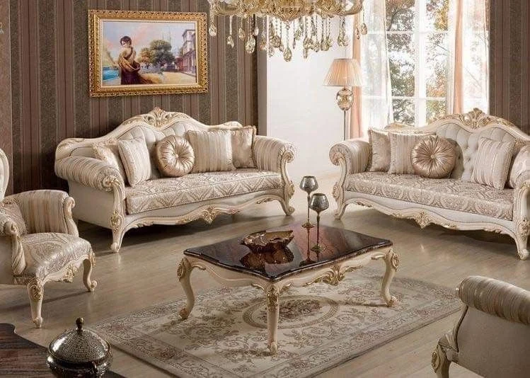 Ivory Floral-detail Carved Living Room Seating