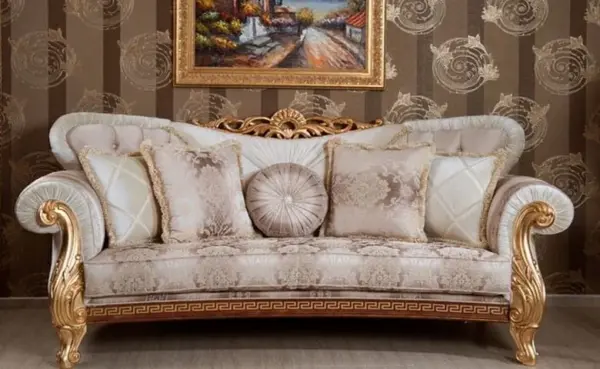 Ivory Floral-detail Scroll-arm Sofa