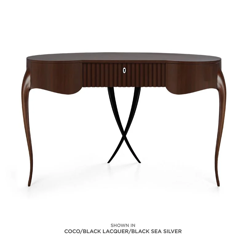 Dark-tone Fluted Curved Console Table