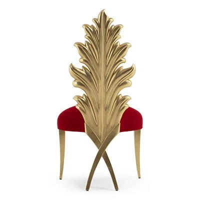 Gold-accent Leaf-detail Burgundy Lounge Chair