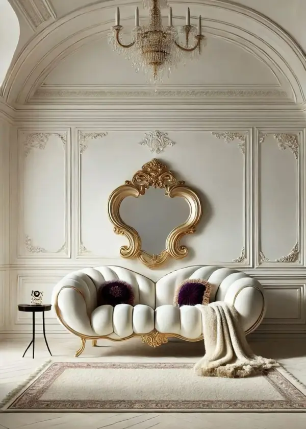 Ivory Petal-detail Curved Sofa