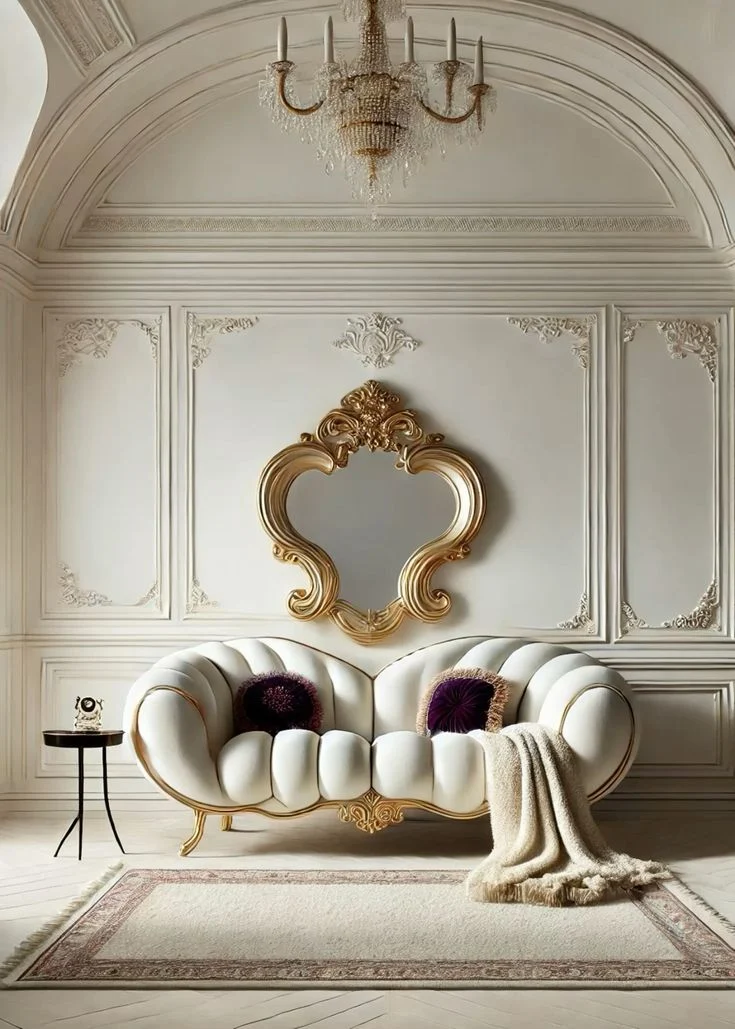 Ivory Petal-detail Curved Sofa