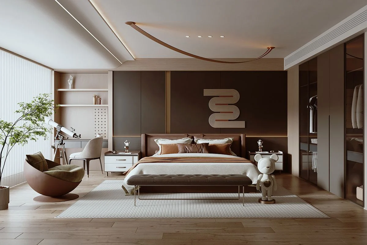 Brown Linear Low-profile Bed