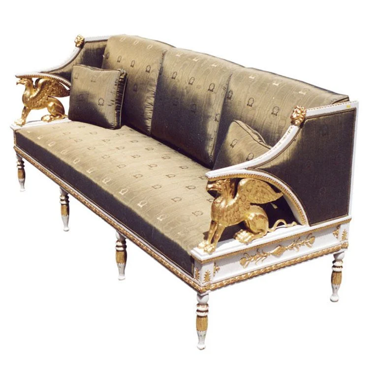Gold-accent Curved Brown Sofa