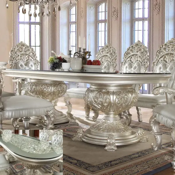 Ivory Ornate Pedestal Dining Table