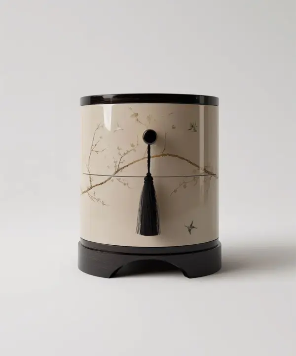 Ivory Round Black Bedside Cabinet