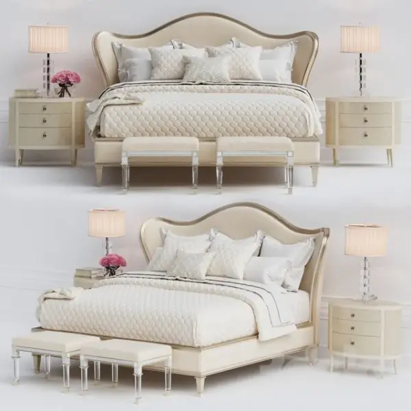 Ivory Scalloped Carved Bed