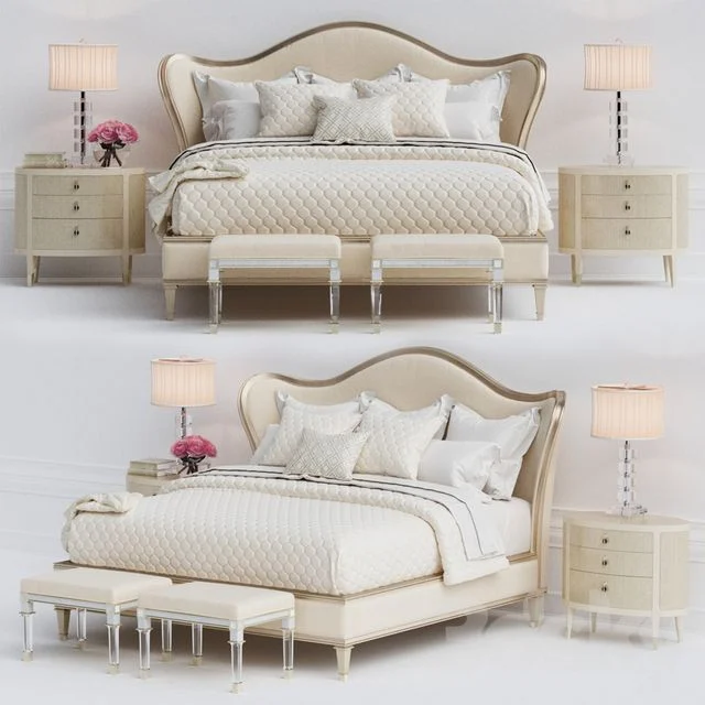 Ivory Scalloped Carved Bed