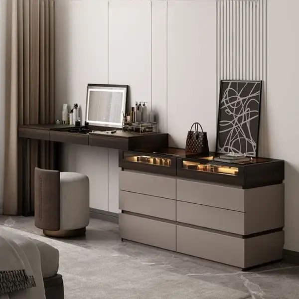 Grey Linear Mirror-detail Dressing Table