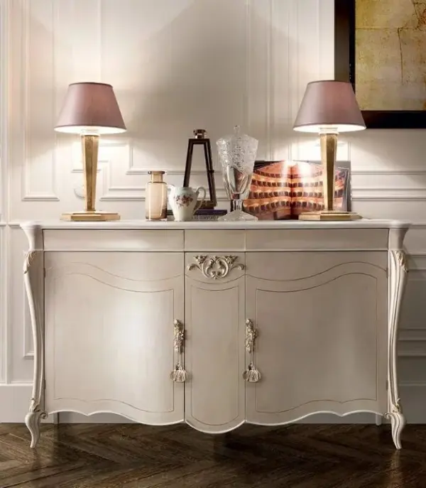 Ivory Curved Carved Chest of Drawers