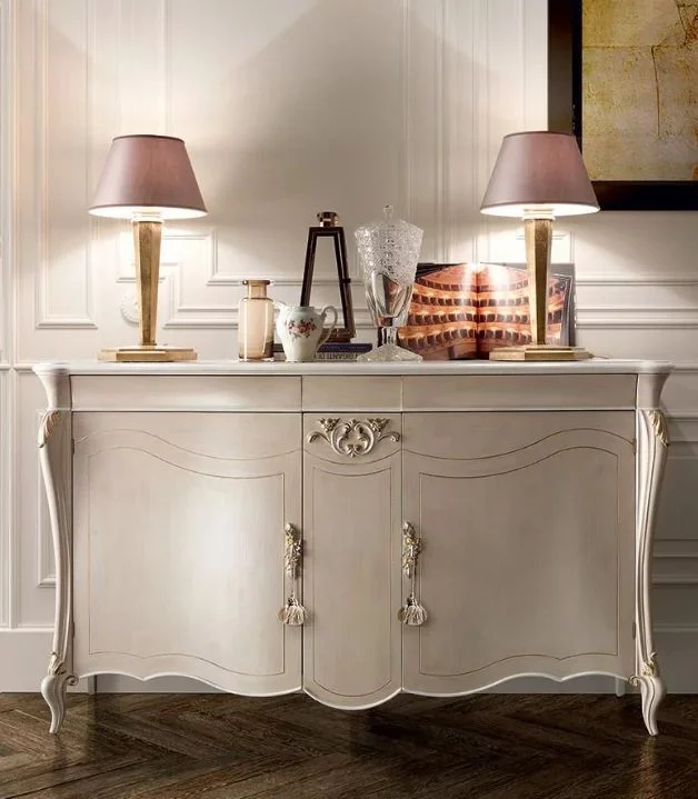 Ivory Curved Carved Chest of Drawers