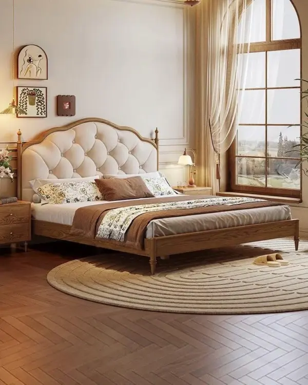 Ivory Button-tufted Dark-tone Bed