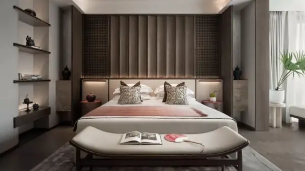 Beige Framed Low-profile Bed