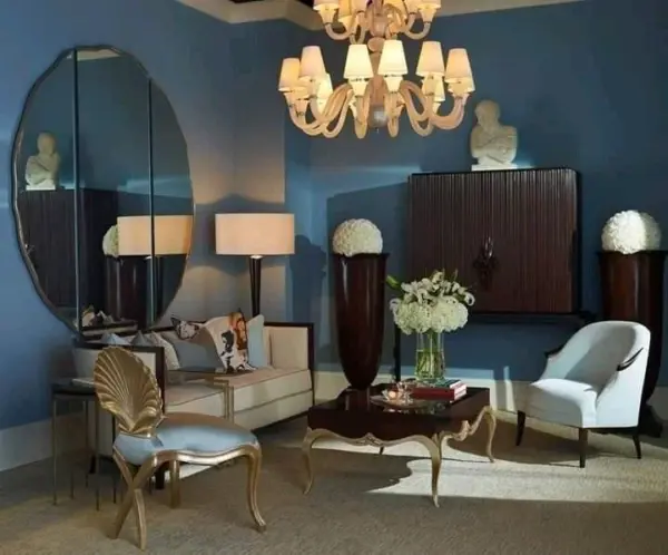 Blue Dark-tone Carved Living Room Seating