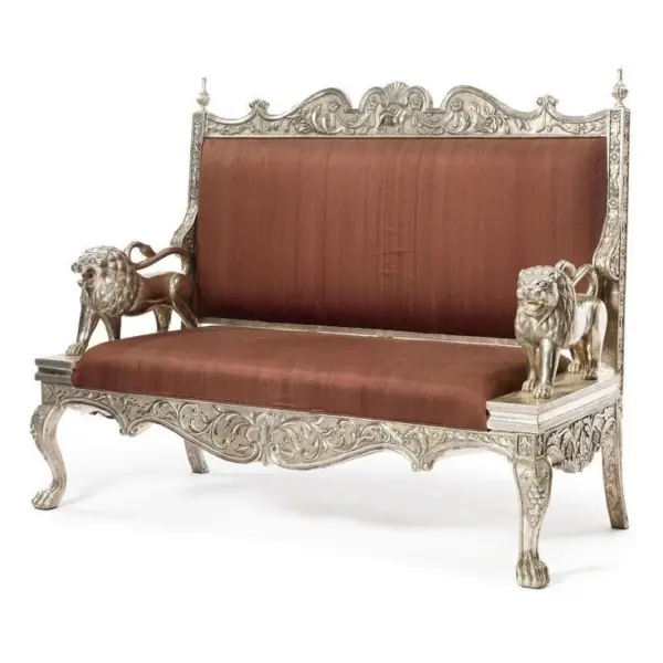 Burgundy Carved High-back Sofa