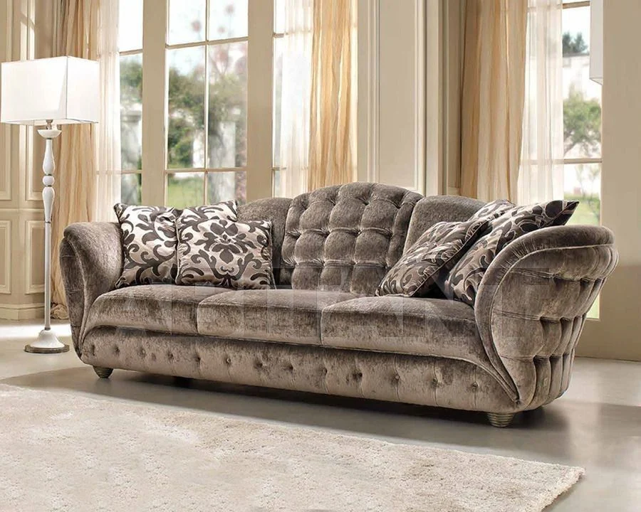 Grey Button-tufted Scroll-arm Sofa