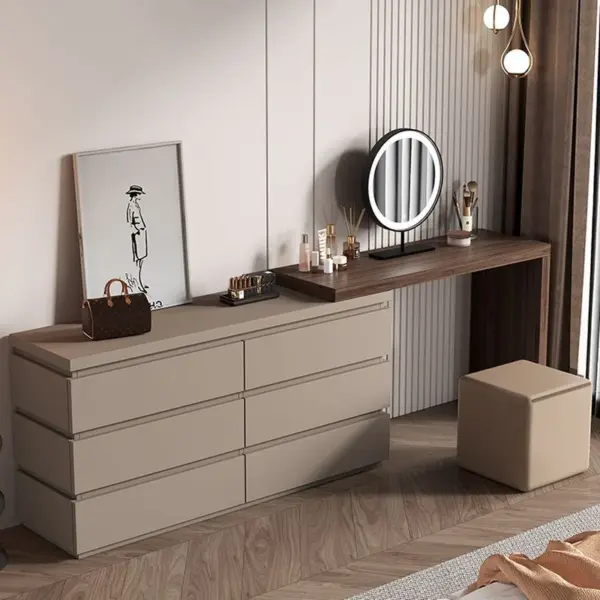 Grey Linear Mirror-detail Dressing Table