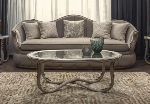 Grey Scalloped Carved Living Room Seating