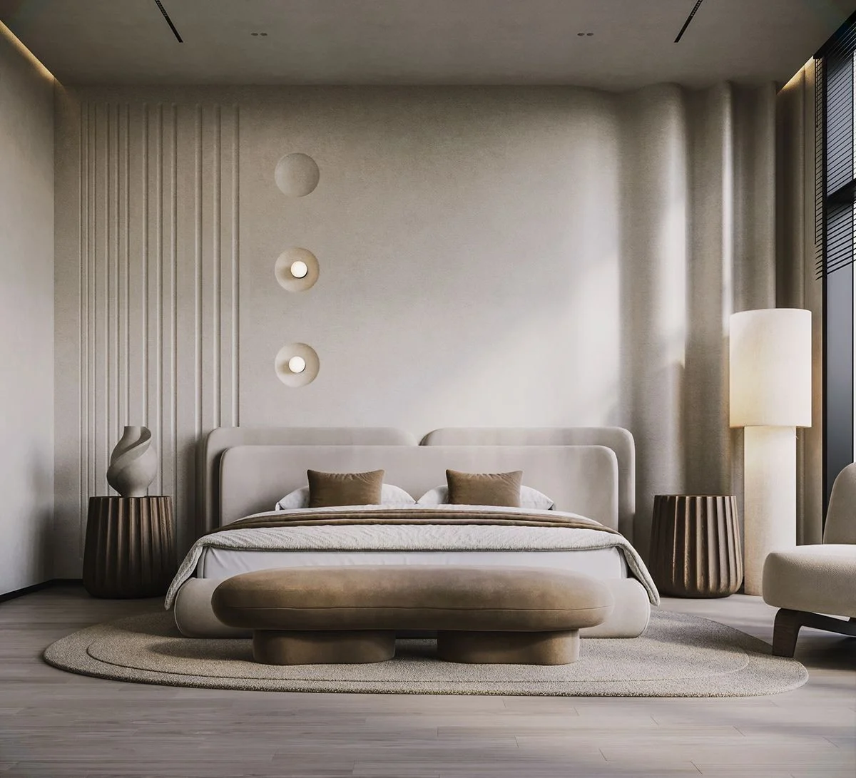 Brown Rounded Low-profile Bed