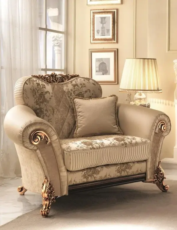 Gold-accent Scroll-arm Carved Lounge Chair