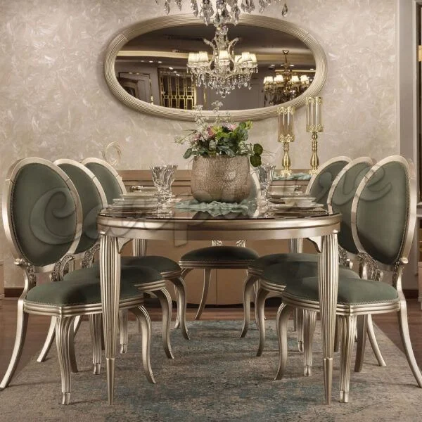 Green Oval Carved Dining Table