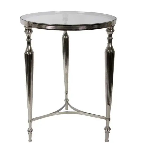 Silver-accent Round Turned-leg Side Table