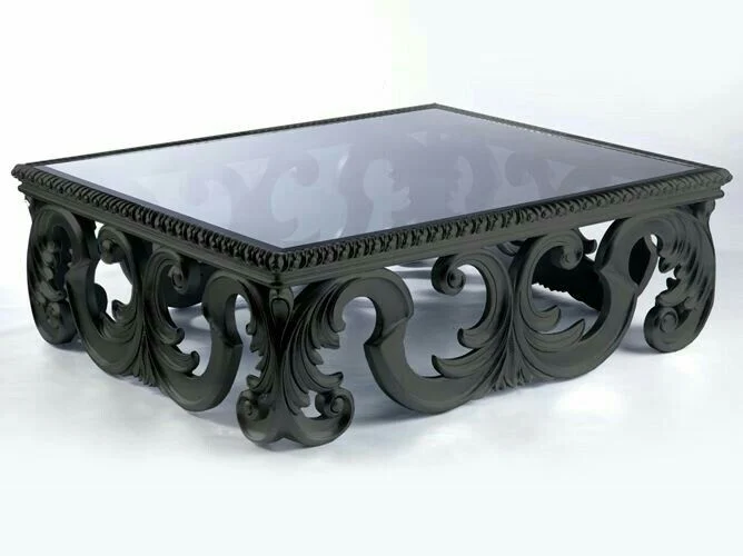 Black Scroll-detail Low-profile Coffee Table