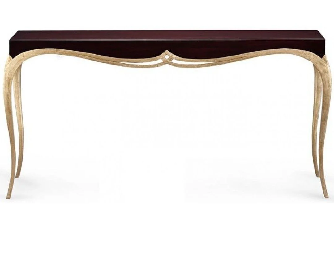 Dark-tone Gold-accent Curved Console Table
