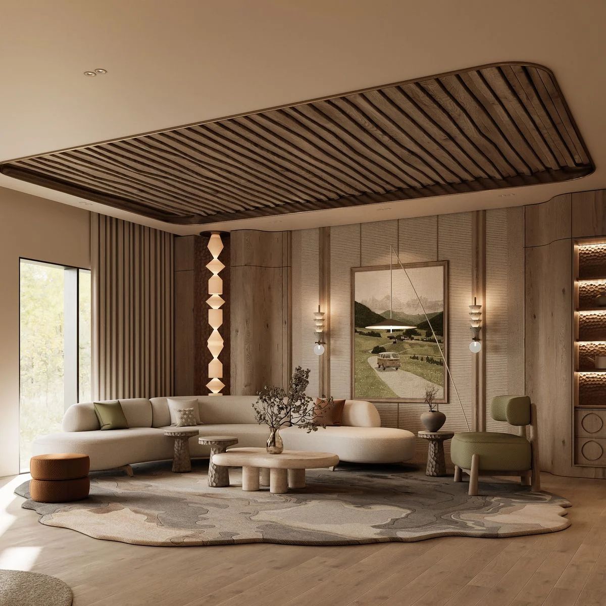 Beige Low-profile Modular Living Room Seating