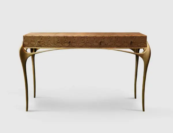 Brown Gold-accent Slim-profile Console Table