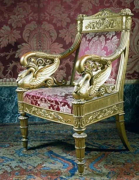 Gold-accent Floral-detail High-back Lounge Chair