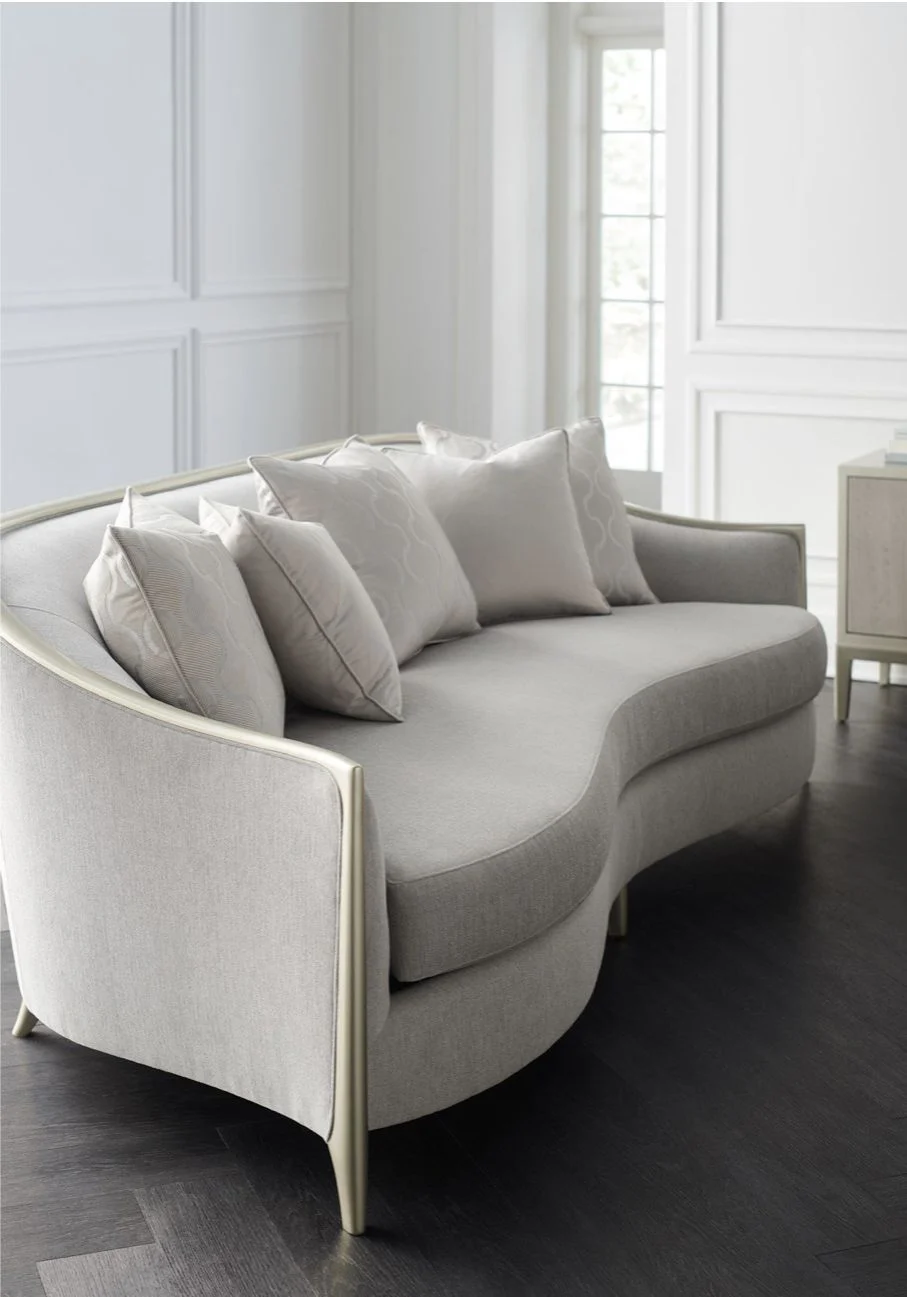 Grey Scalloped Low-profile Sofa
