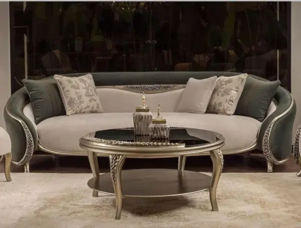 Green Curved Ivory Living Room Seating