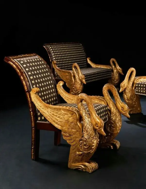 Gold-accent Swan-detail Dark-tone Lounge Chair