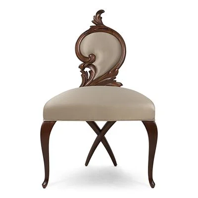 Ivory Scroll-detail Dark-tone Dining Chair
